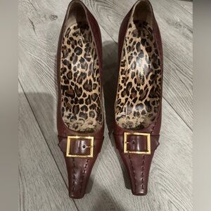 Dolce & Gabbana Burgundy Heels with Gold Buckle